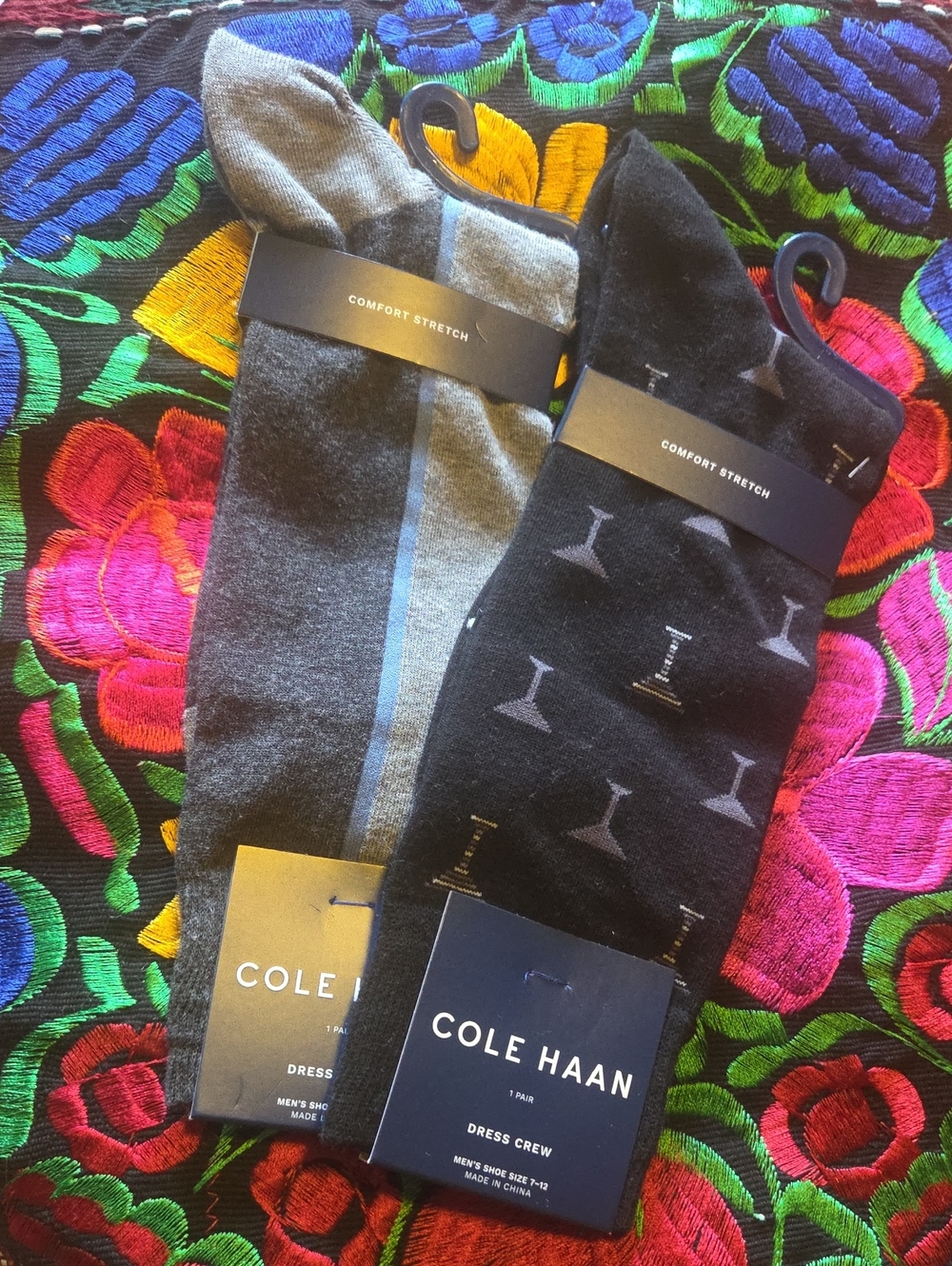Cole Haan Men's Dress Crew Socks in Gray and Black with Accent Stripe